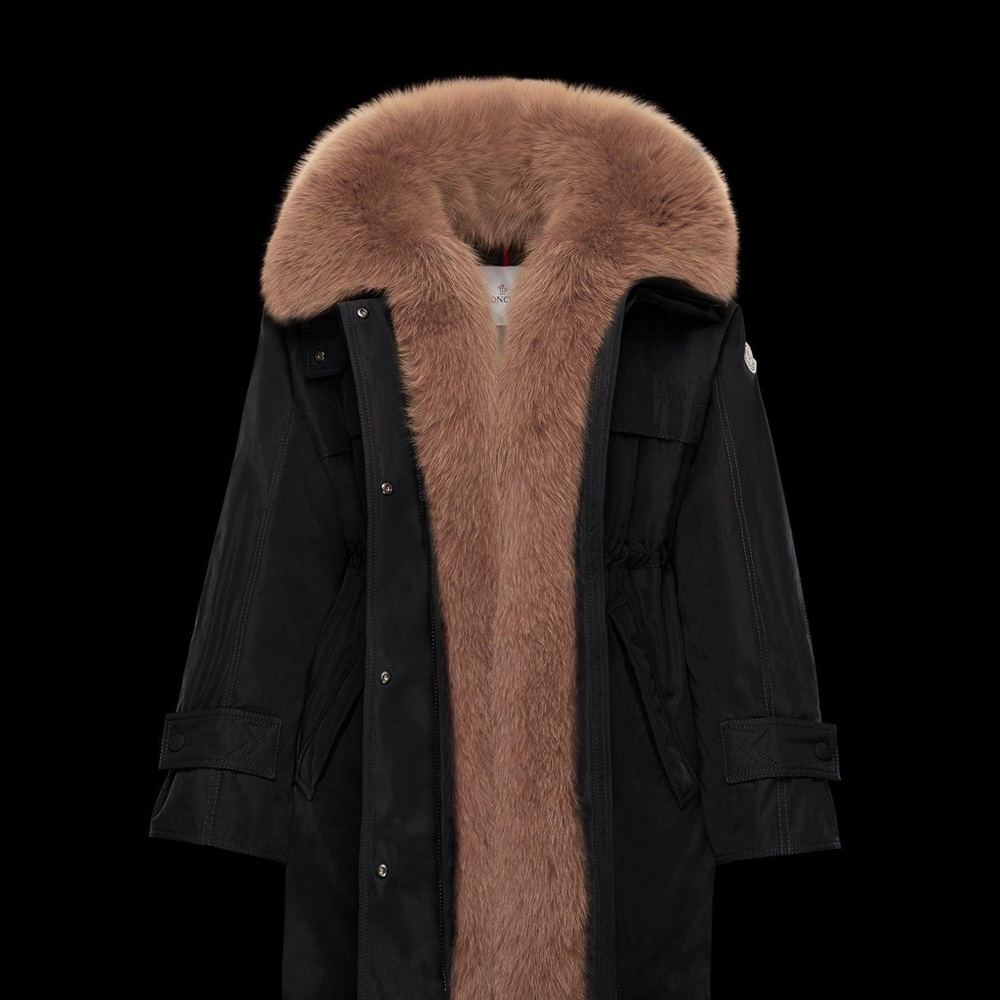Moncler Black Parka Coat with Brown Fur Trim Sz 0